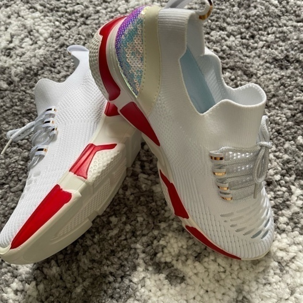 White and Red Sneakers with sparkles - Picture 6 of 7